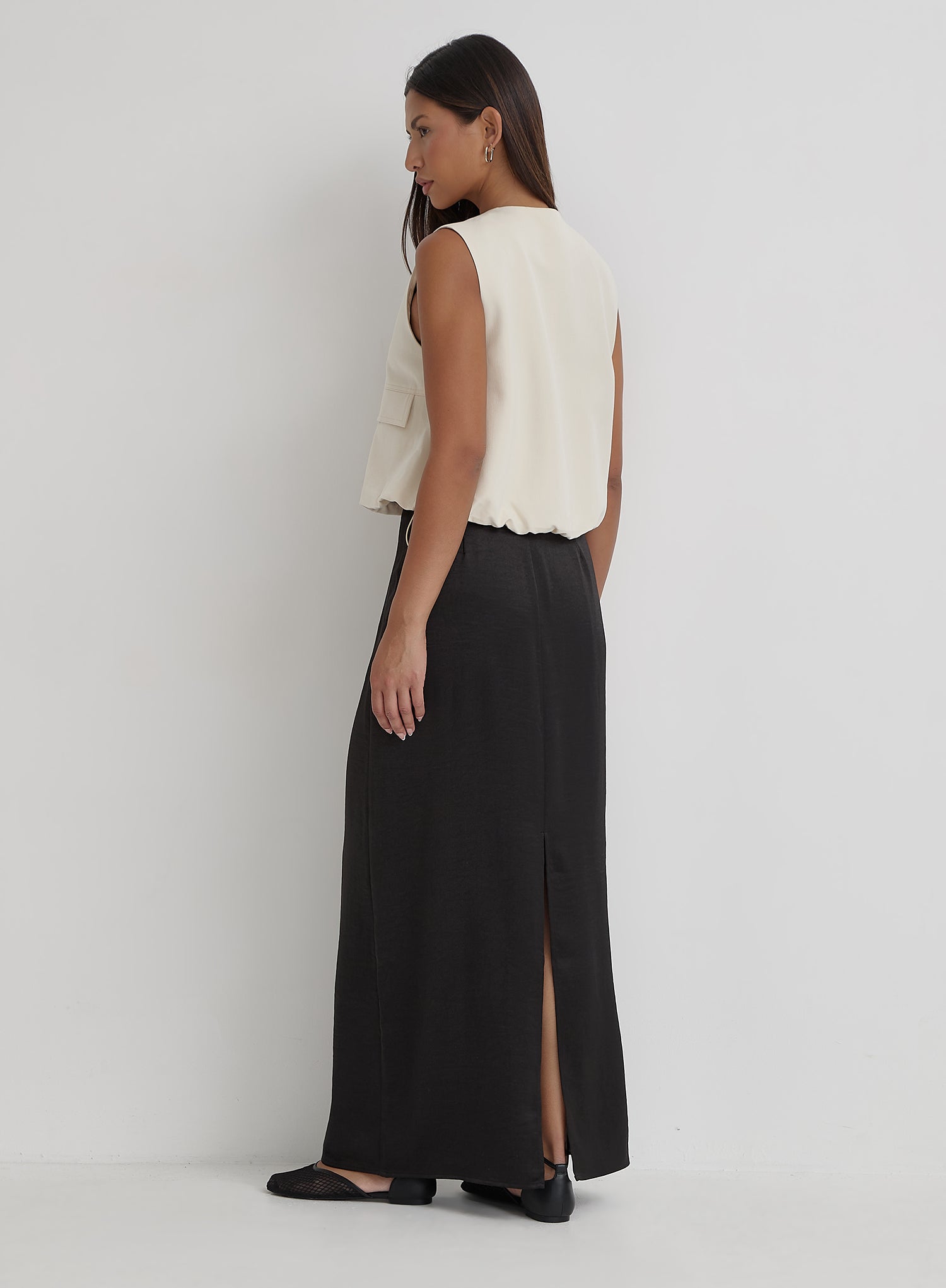 Cream Cotton Drawstring Gilet